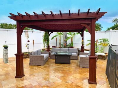 #1 (12' x 16' Classic Wood Pergola (Stained Mahogany) With Wood Lattice Roof & 5 x 5 Square Wood Superior Posts)