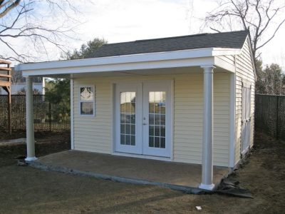 (12' x 16' Vinyl Custom Shed With 6' Front Overhang)