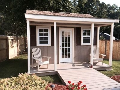 (8' x 14' LP SmartSide Custom Shed With 4' Front Overhang)