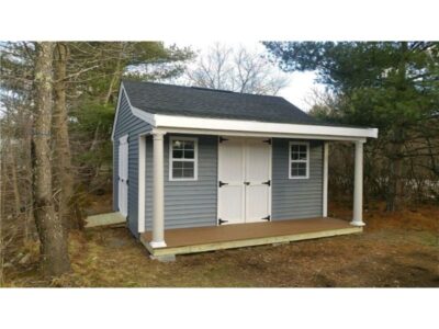 (12' x 16' Vinyl Custom Shed With 4' Front Overhang)
